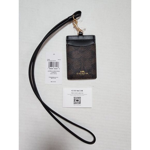 NWT Coach ID Lanyard in Signature Canvas – Walnut/Black CZ285